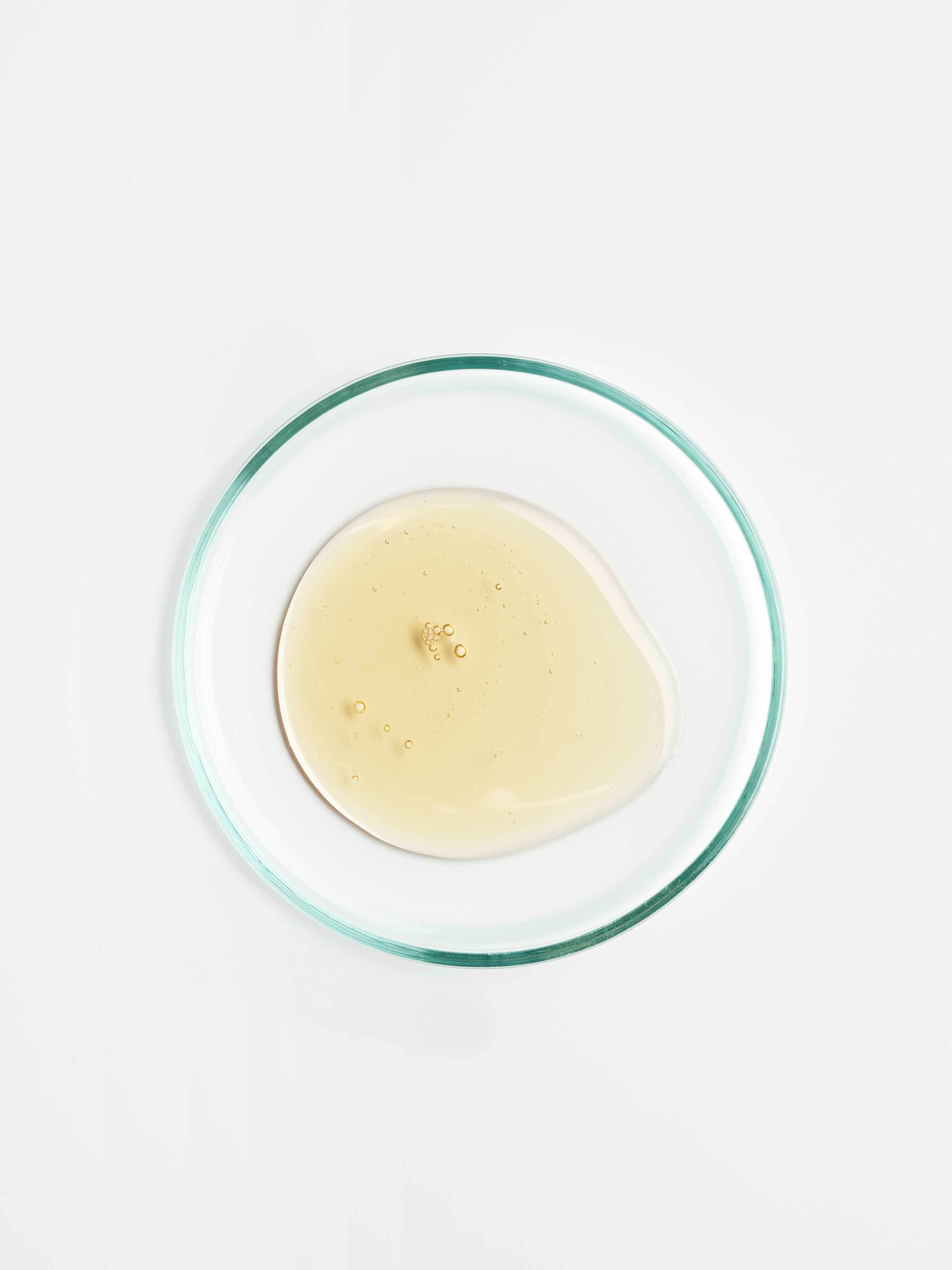 Chamomile oil sample in a petri dish
